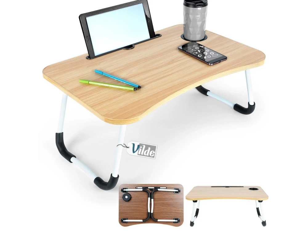 Vilde Laptop Desk, Laptop Table with Cup & Tablet Holder, Brown