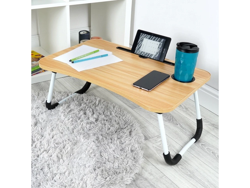 Vilde Laptop Desk, Laptop Table with Cup & Tablet Holder, Brown