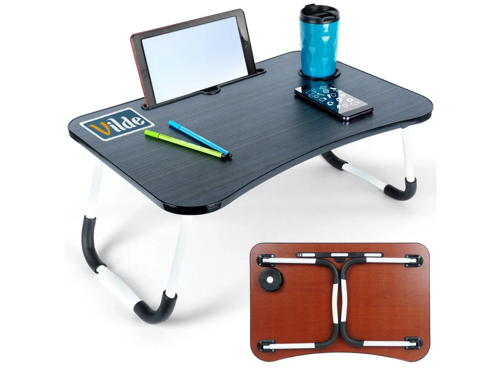 Vilde Laptop Desk, Laptop Table with Cup & Tablet Holder, Gray