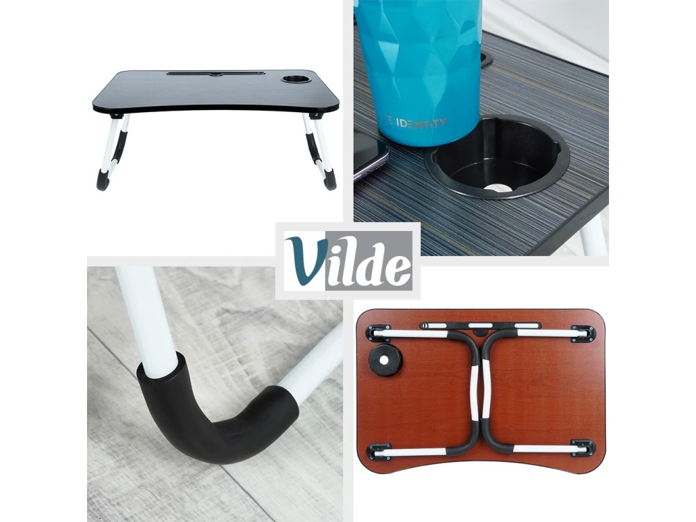 Vilde Laptop Desk, Laptop Table with Cup & Tablet Holder, Gray