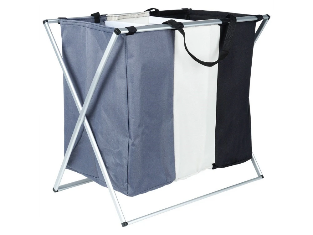 Vilde Laundry Basket Foldable, Καλάθι Απλύτων 3 Διαμερισμάτων Μεταλλικό 55x60x40cm