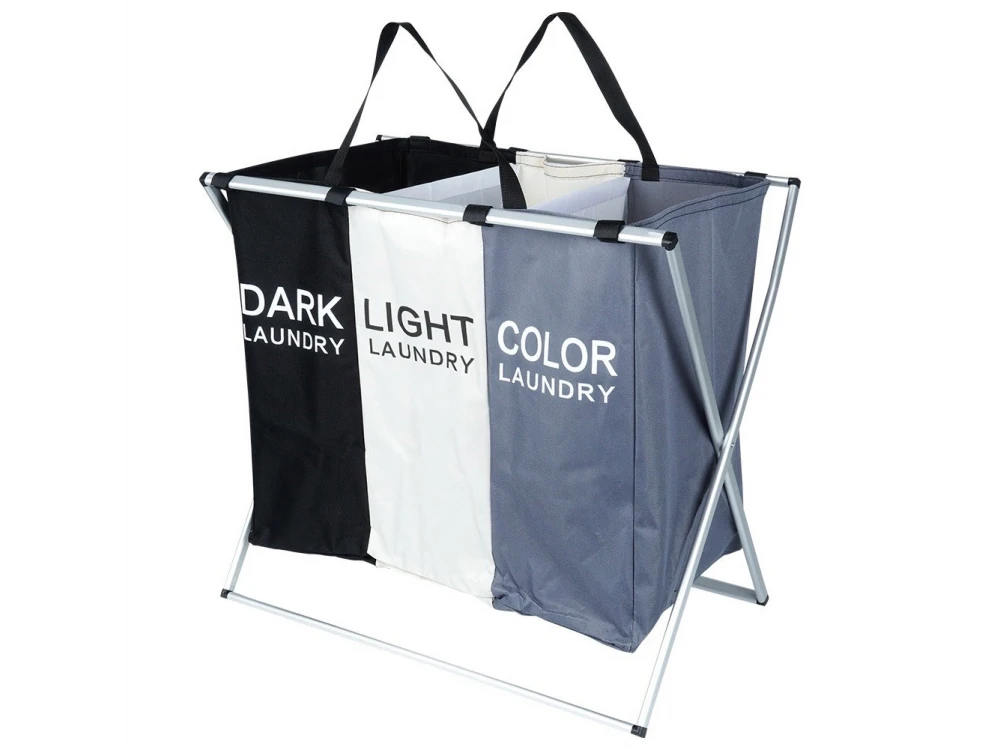 Vilde Laundry Basket Foldable, Καλάθι Απλύτων 3 Διαμερισμάτων Μεταλλικό 55x60x40cm