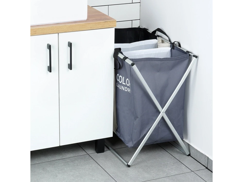 Vilde Laundry Basket Foldable, Καλάθι Απλύτων 3 Διαμερισμάτων Μεταλλικό 55x60x40cm