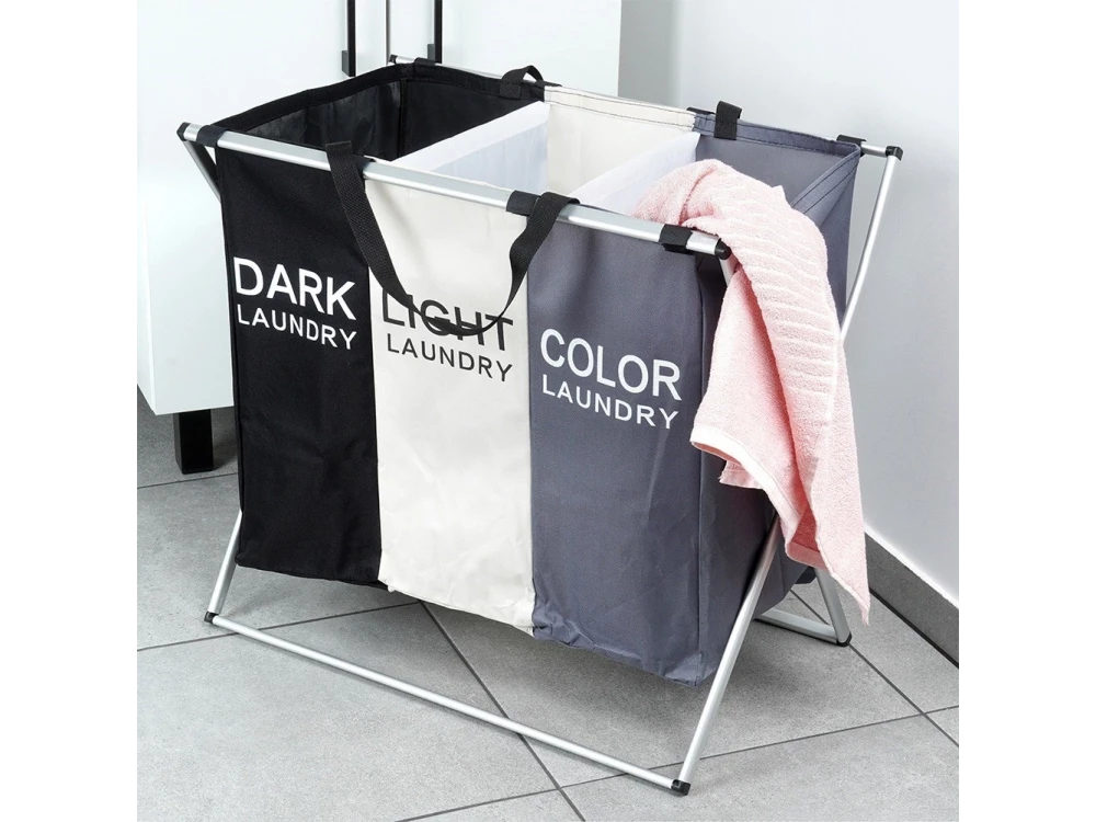 Vilde Laundry Basket Foldable, Καλάθι Απλύτων 3 Διαμερισμάτων Μεταλλικό 55x60x40cm
