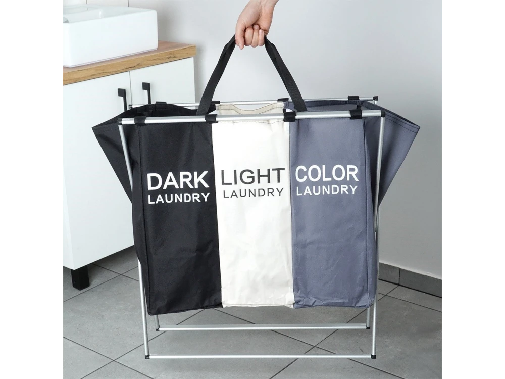 Vilde Laundry Basket Foldable, Καλάθι Απλύτων 3 Διαμερισμάτων Μεταλλικό 55x60x40cm