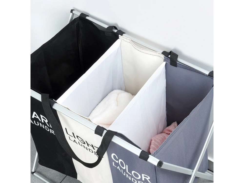 Vilde Laundry Basket Foldable, Καλάθι Απλύτων 3 Διαμερισμάτων Μεταλλικό 55x60x40cm