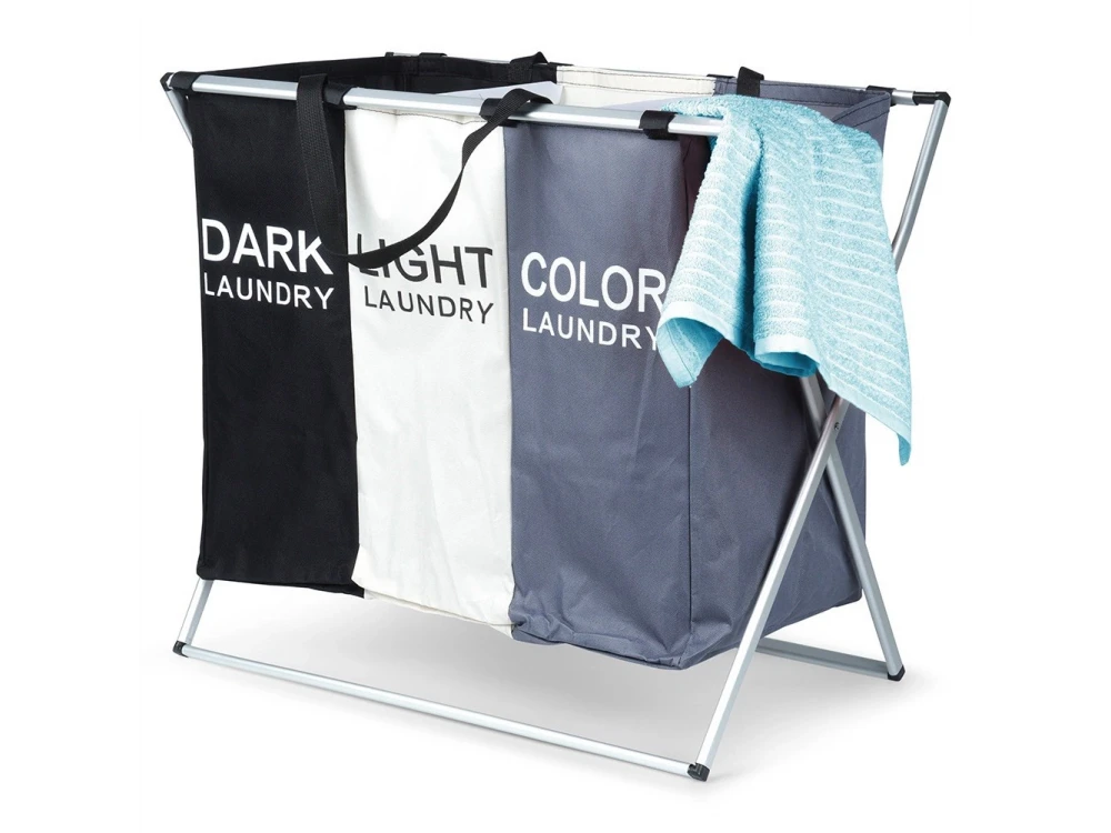 Vilde Laundry Basket Foldable, Καλάθι Απλύτων 3 Διαμερισμάτων Μεταλλικό 55x60x40cm