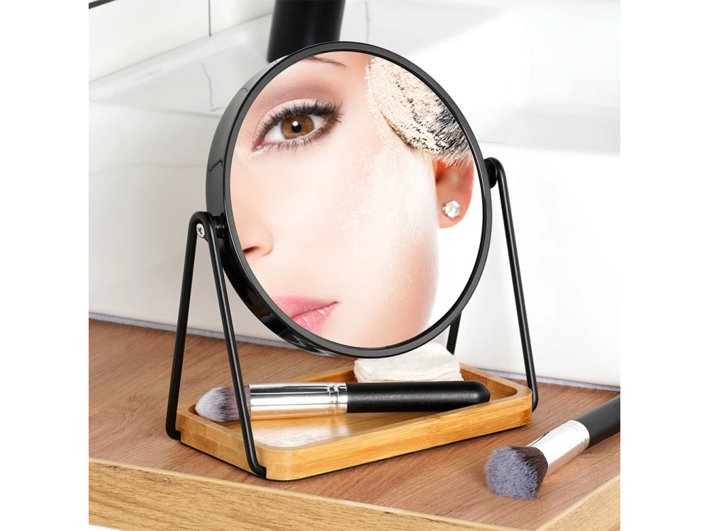 Vilde Makeup Mirror Double-Sided, Double-Sided Makeup Mirror, with Bamboo Base