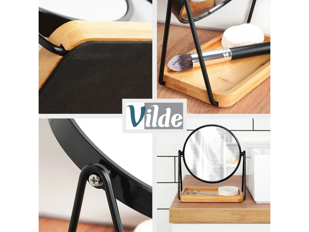 Vilde Makeup Mirror Double-Sided, Double-Sided Makeup Mirror, with Bamboo Base