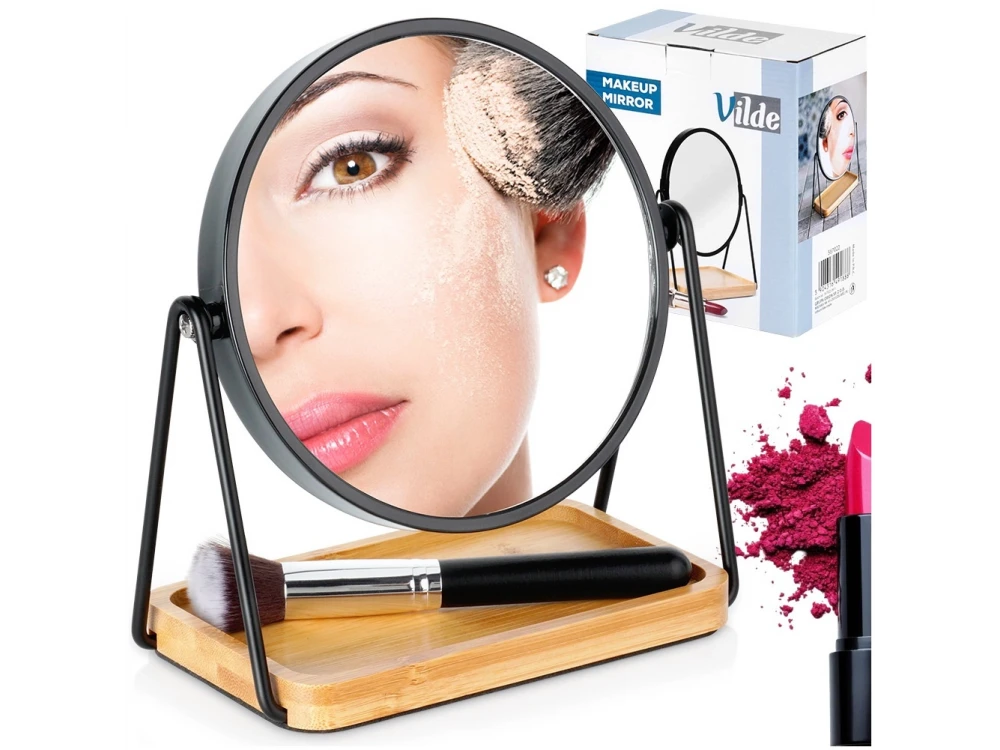 Vilde Makeup Mirror Double-Sided, Double-Sided Makeup Mirror, with Bamboo Base