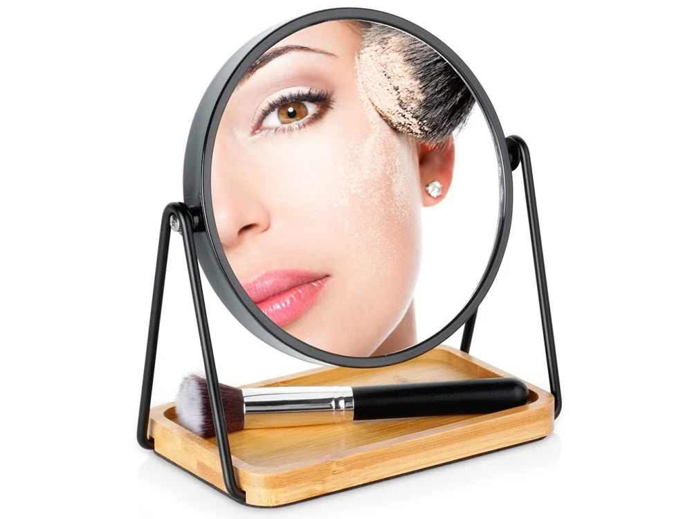 Vilde Makeup Mirror Double-Sided, Double-Sided Makeup Mirror, with Bamboo Base