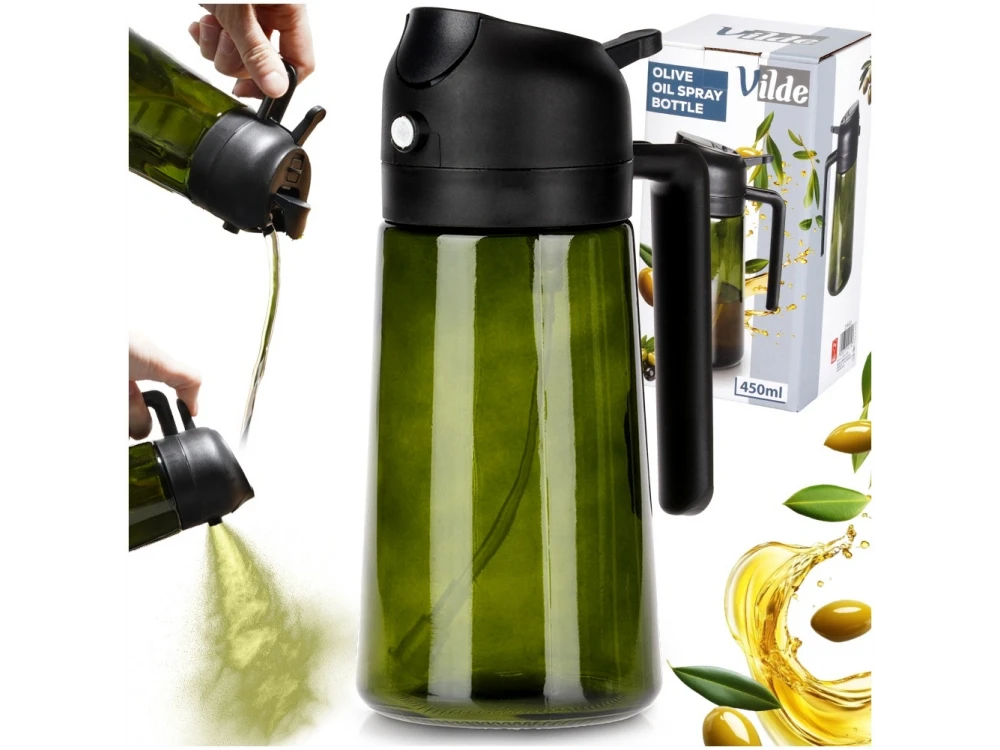 Vilde Oil Sprayer 450ml, Glass Oil Spray Bottle, Black / Dark Green