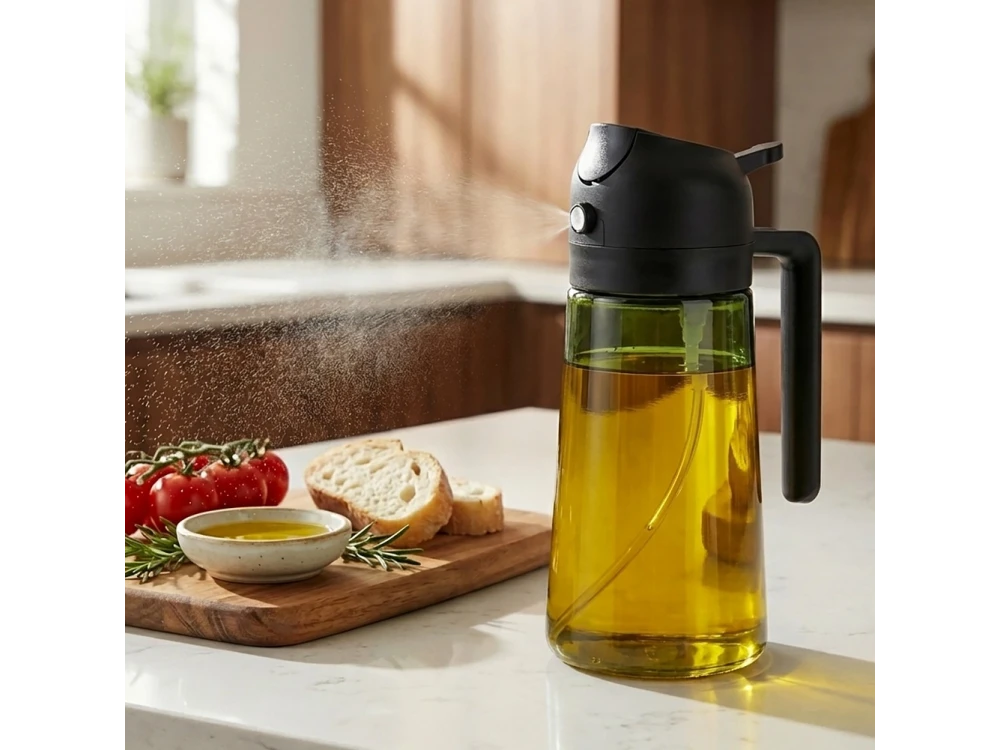 Vilde Oil Sprayer 450ml, Glass Oil Spray Bottle, Black / Dark Green