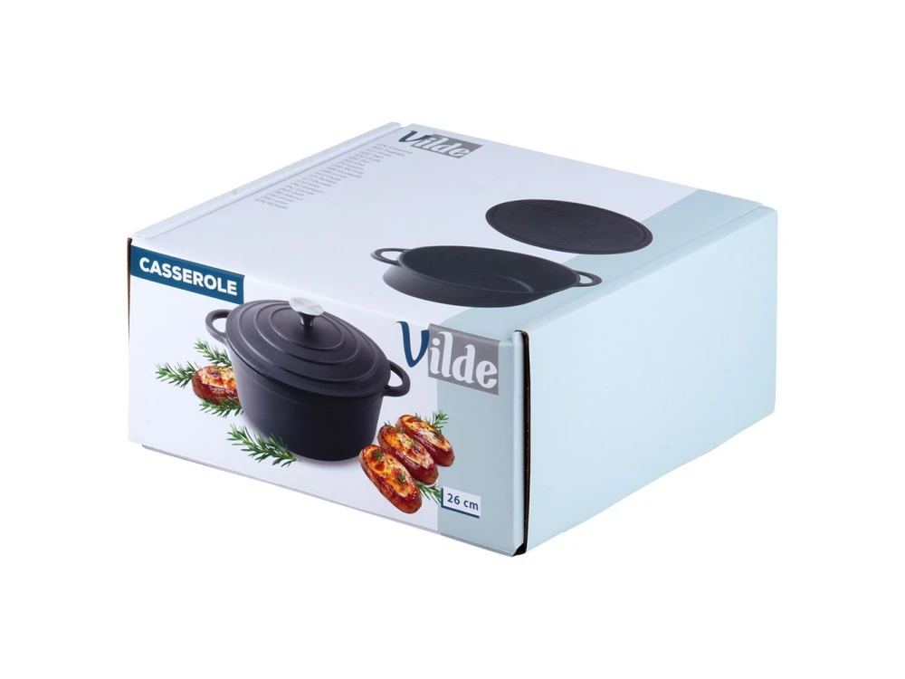 Vilde Pot with Lid Cast Iron 26cm, Cast Iron Casserole 5L, Black