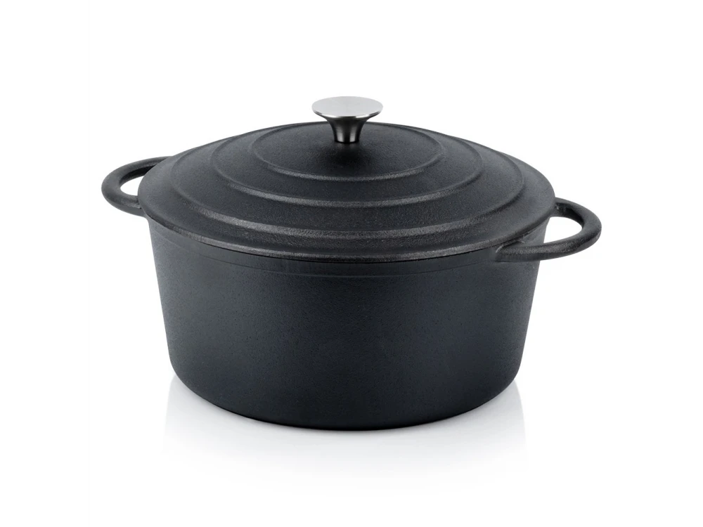 Vilde Pot with Lid Cast Iron 26cm, Cast Iron Casserole 5L, Black
