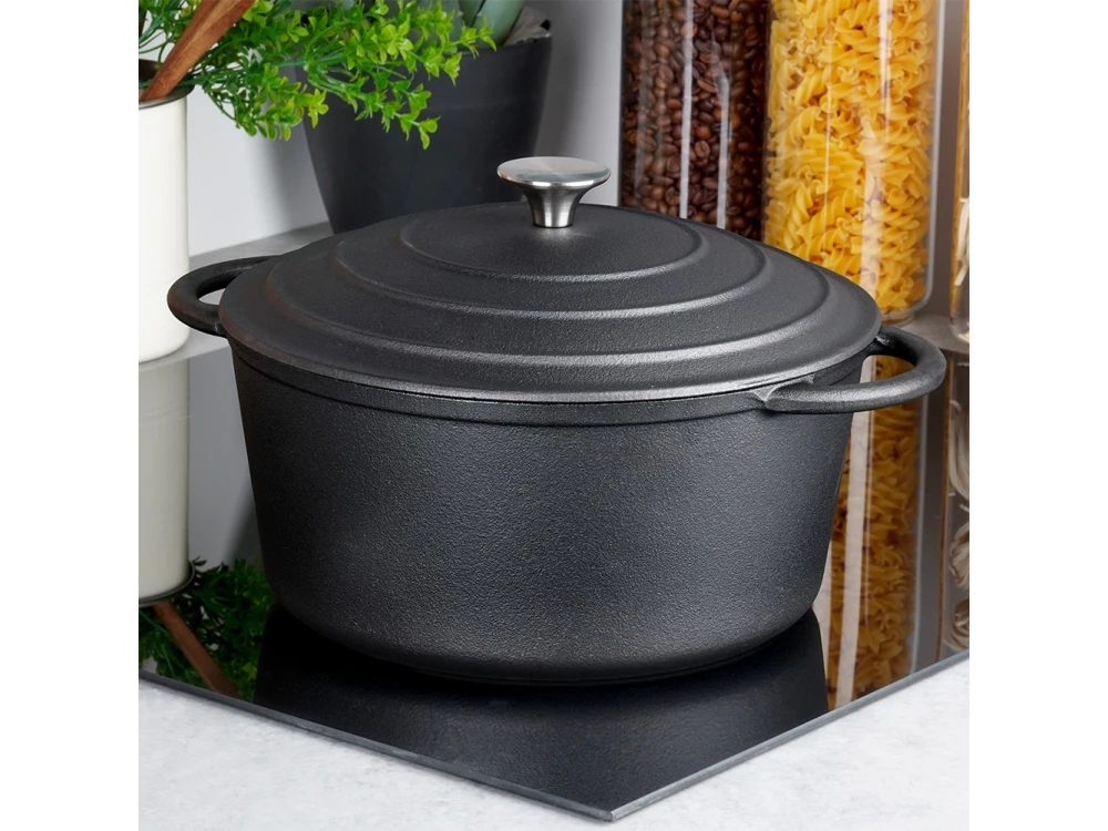 Vilde Pot with Lid Cast Iron 26cm, Cast Iron Casserole 5L, Black