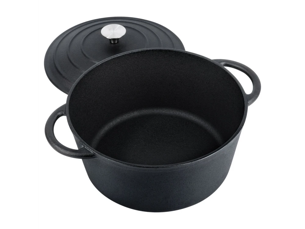 Vilde Pot with Lid Cast Iron 26cm, Cast Iron Casserole 5L, Black