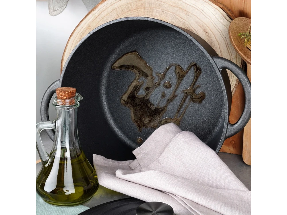 Vilde Pot with Lid Cast Iron 26cm, Cast Iron Casserole 5L, Black