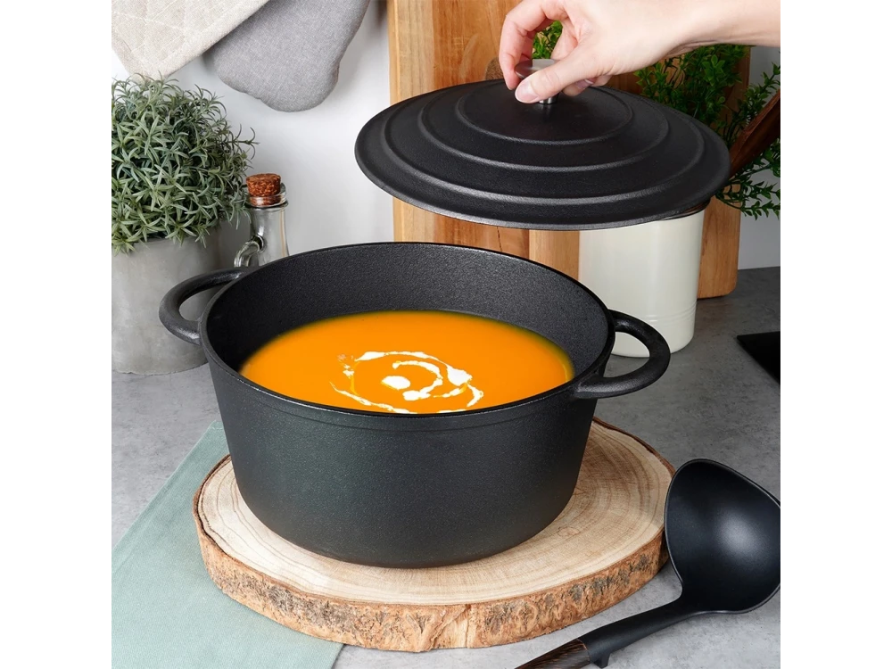 Vilde Pot with Lid Cast Iron 26cm, Cast Iron Casserole 5L, Black