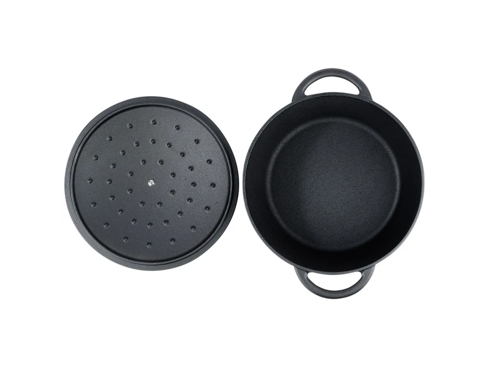 Vilde Pot with Lid Cast Iron 26cm, Cast Iron Casserole 5L, Black