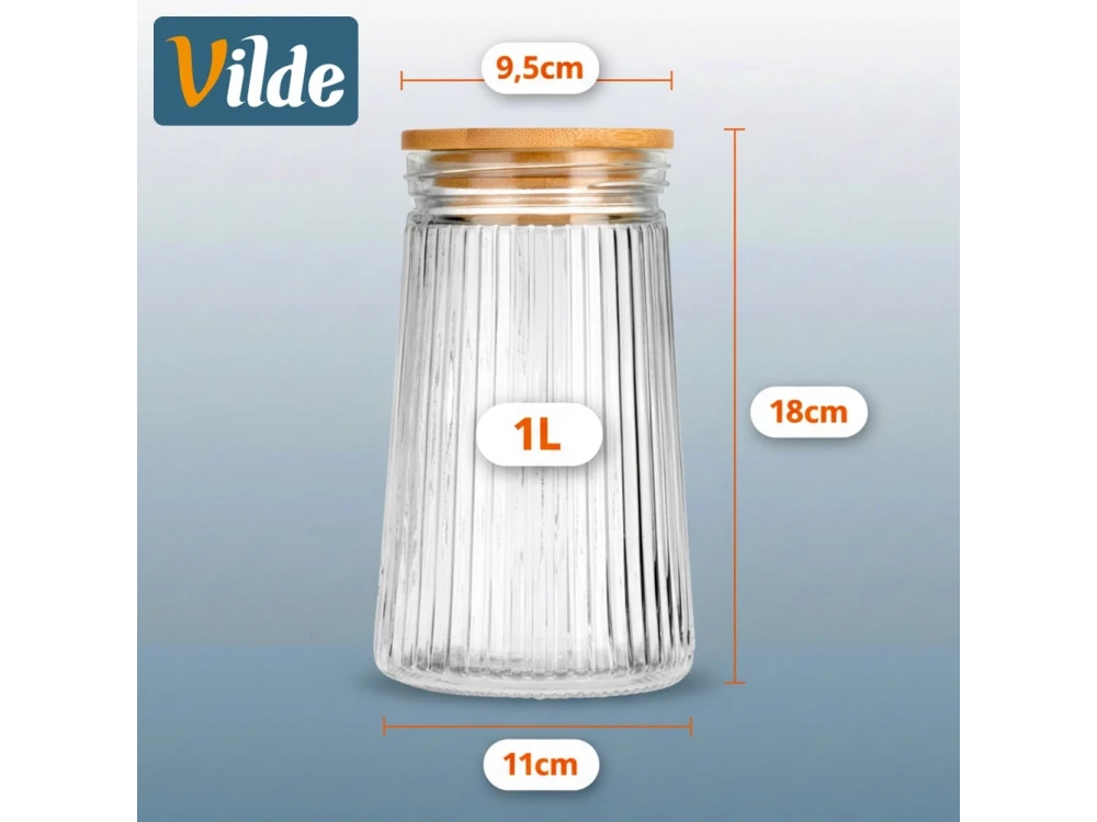Vilde Premium 1000ml Borosilicate Glass Food Container with Bamboo Lid & Airtight Closure