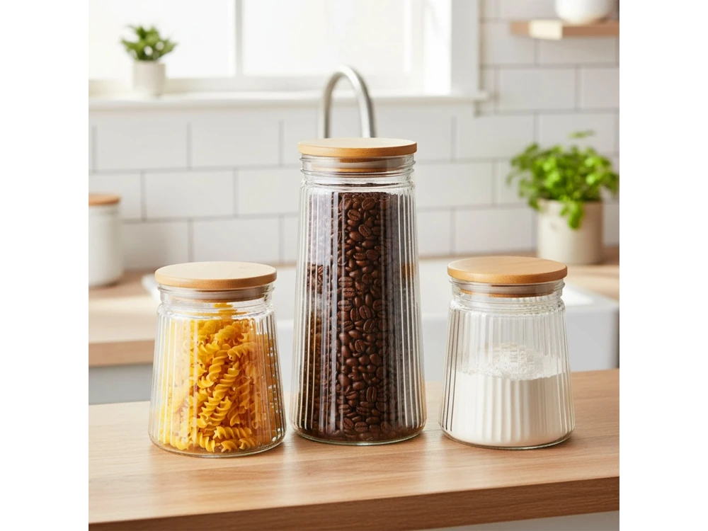 Vilde Premium 1000ml Borosilicate Glass Food Container with Bamboo Lid & Airtight Closure