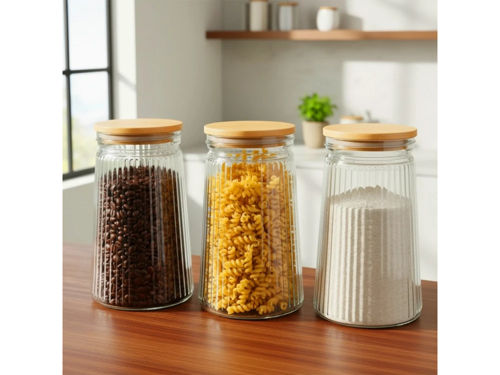 Vilde Premium 1000ml Borosilicate Glass Food Container with Bamboo Lid & Airtight Closure