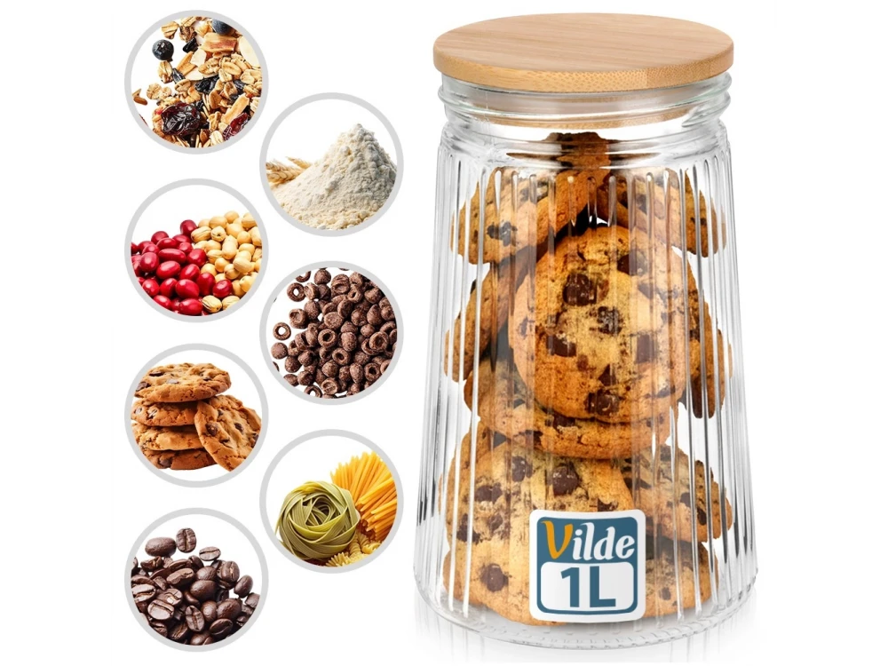Vilde Premium 1000ml Borosilicate Glass Food Container with Bamboo Lid & Airtight Closure