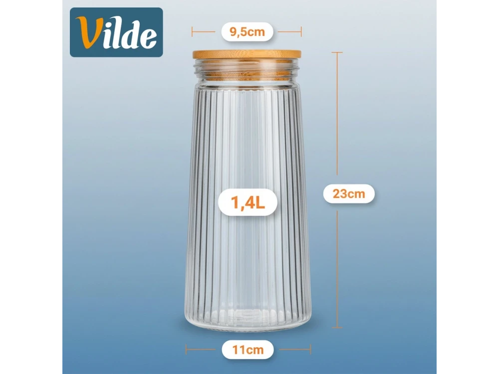 Vilde Premium 1400ml Borosilicate Glass Food Container with Bamboo Lid & Airtight Closure