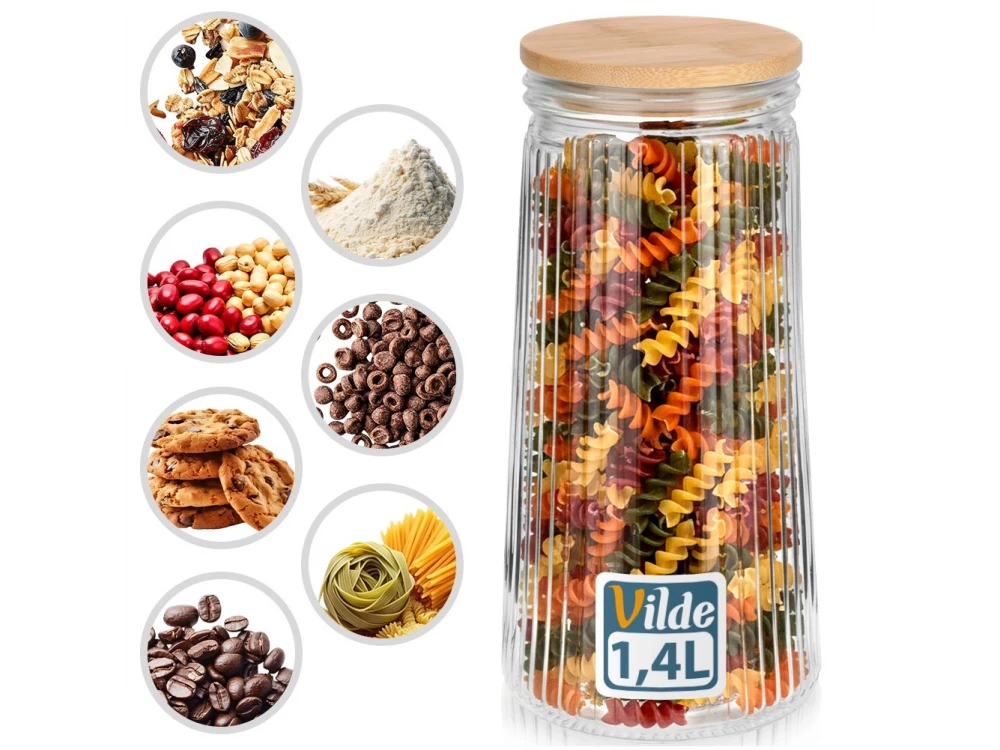 Vilde Premium 1400ml Borosilicate Glass Food Container with Bamboo Lid & Airtight Closure