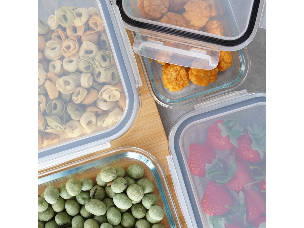 Vilde Premium 9 Glass Food Containers with Lids & Airtight Closure, Various Sizes from 310ml to 1520ml Set of 9, Transparent