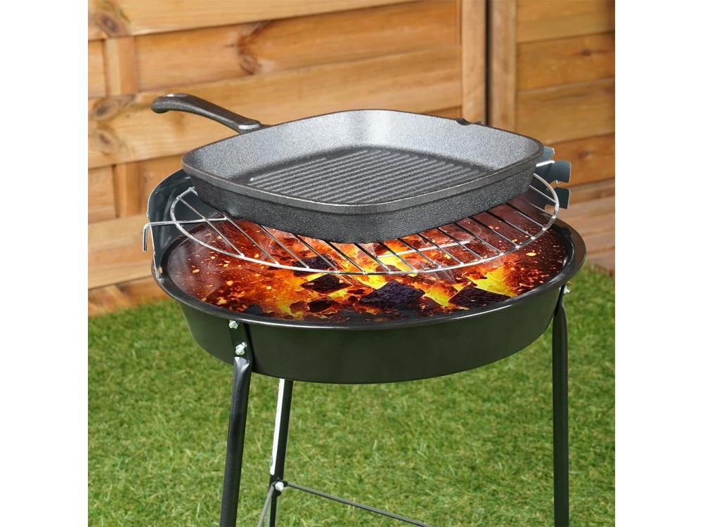 Vilde Premium Cast Iron Grill Pan 24cm, Cast Iron Grill Pan with Extra Silicone Protective Handle