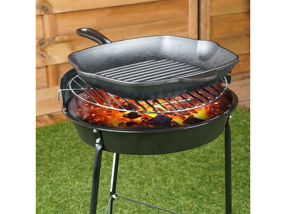 Vilde Premium Cast Iron Grill Pan 28cm, Cast Iron Grill Pan with Extra Silicone Protective Handle