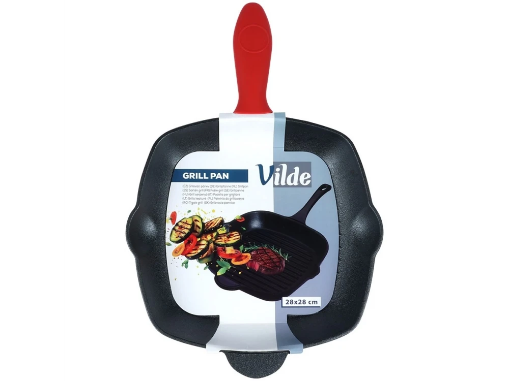 Vilde Premium Cast Iron Grill Pan 28cm, Cast Iron Grill Pan with Extra Silicone Protective Handle