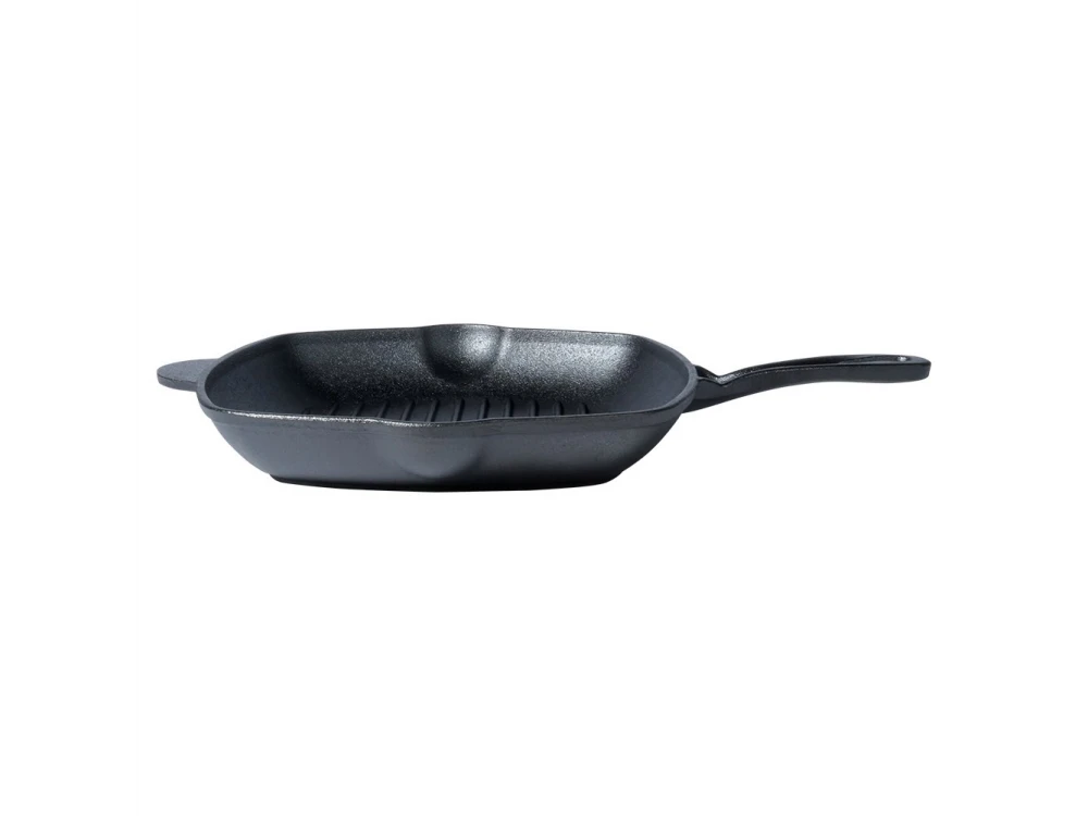 Vilde Premium Cast Iron Grill Pan 28cm, Cast Iron Grill Pan with Extra Silicone Protective Handle