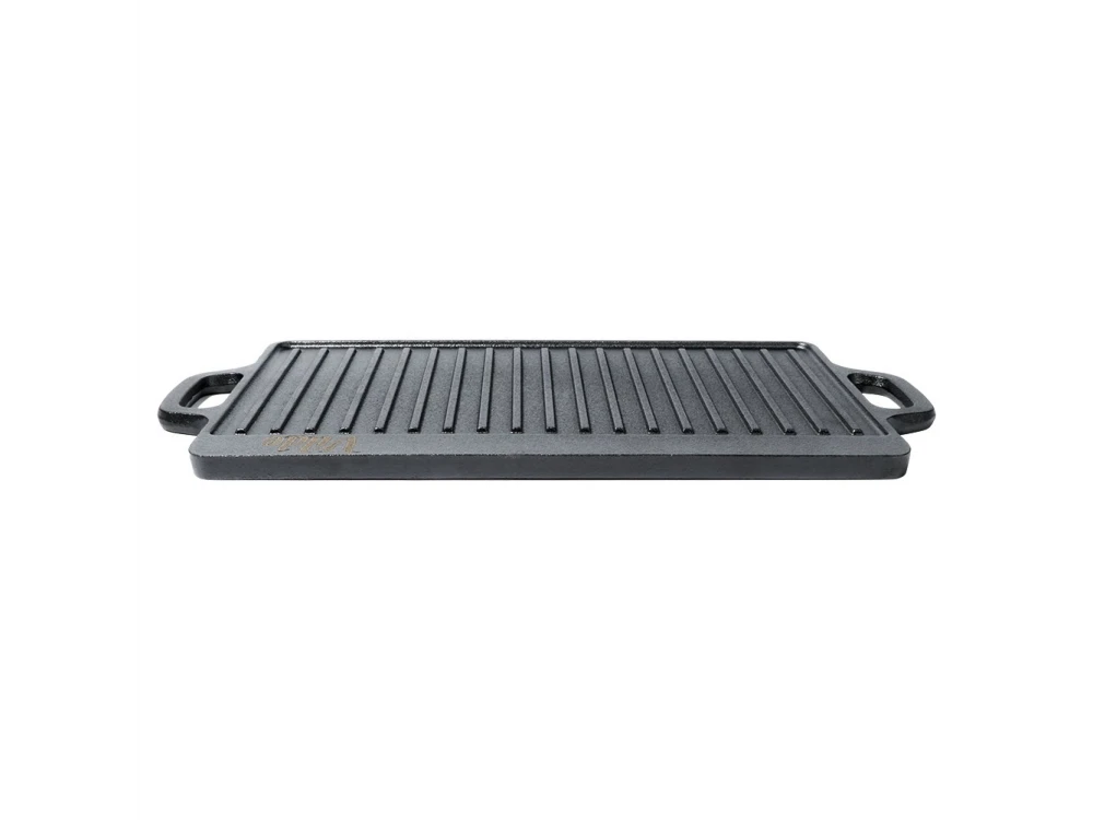Vilde Premium Cast Iron Grill Plate 45x25cm, Πλάκα Ψησίματος Διπλής Όψης από Μαντέμι με Λεία & Ραβδωτή Επιφάνεια