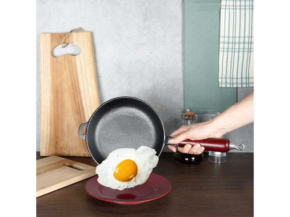 Vilde Premium Cast Iron Skillet 20cm, Cast Iron Skillet with Wooden Handle