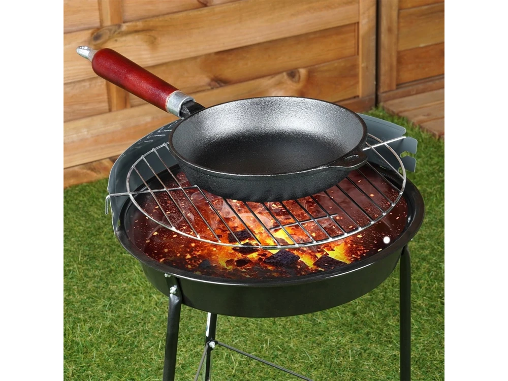 Vilde Premium Cast Iron Skillet 20cm, Cast Iron Skillet with Wooden Handle