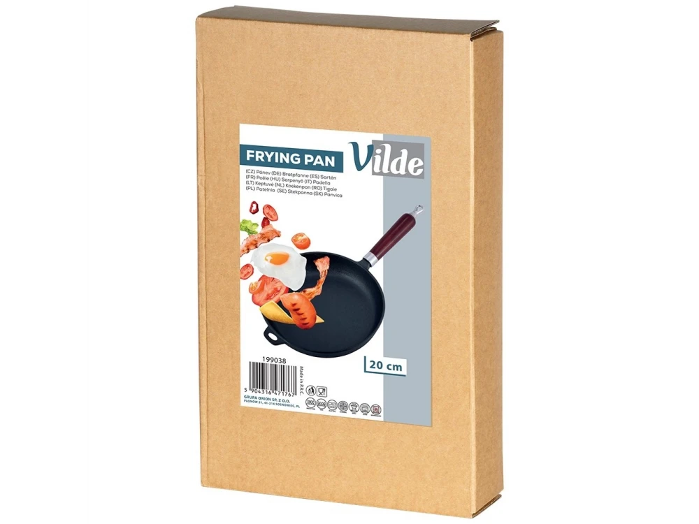 Vilde Premium Cast Iron Skillet 20cm, Cast Iron Skillet with Wooden Handle