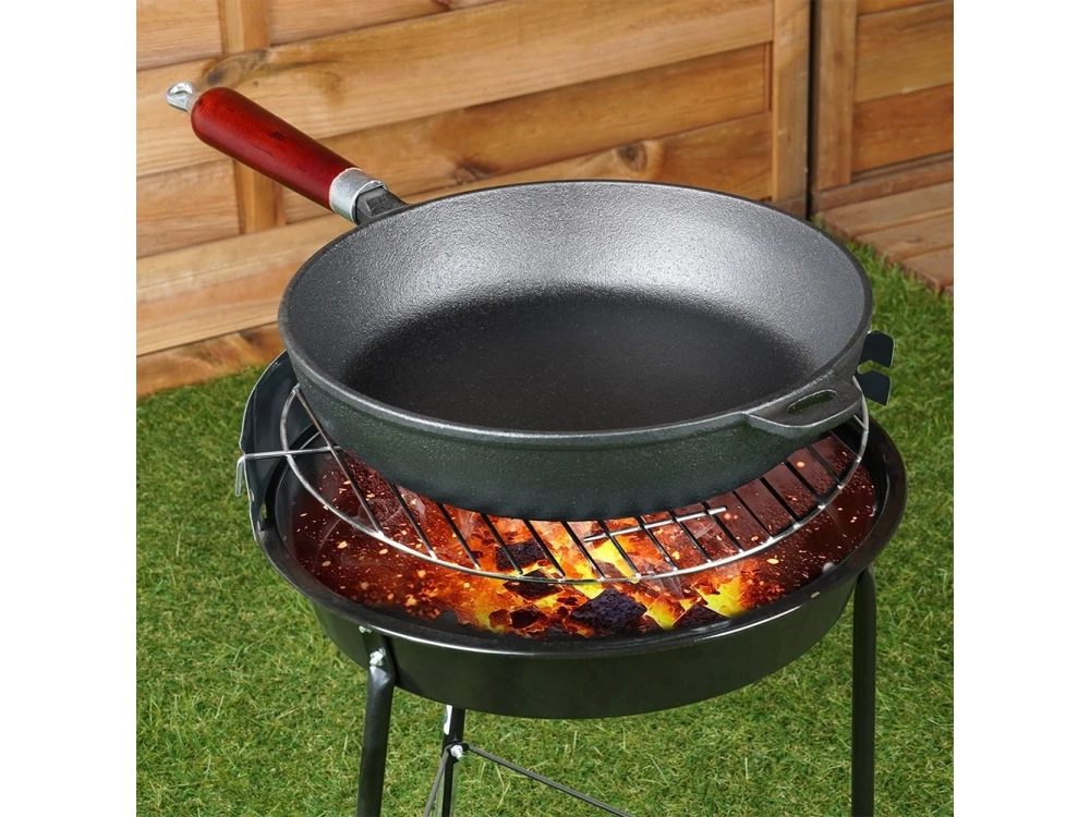 Vilde Premium Cast Iron Skillet 28cm, Cast Iron Frying Pan with Wooden Handle