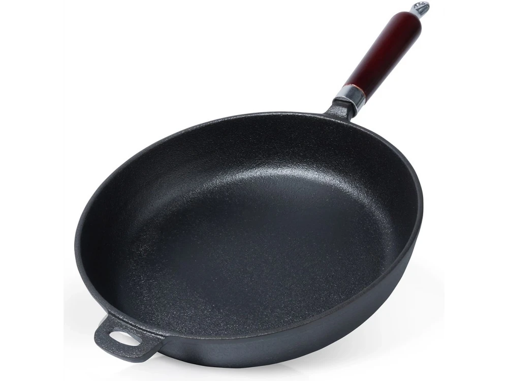 Vilde Premium Cast Iron Skillet 28cm, Cast Iron Frying Pan with Wooden Handle