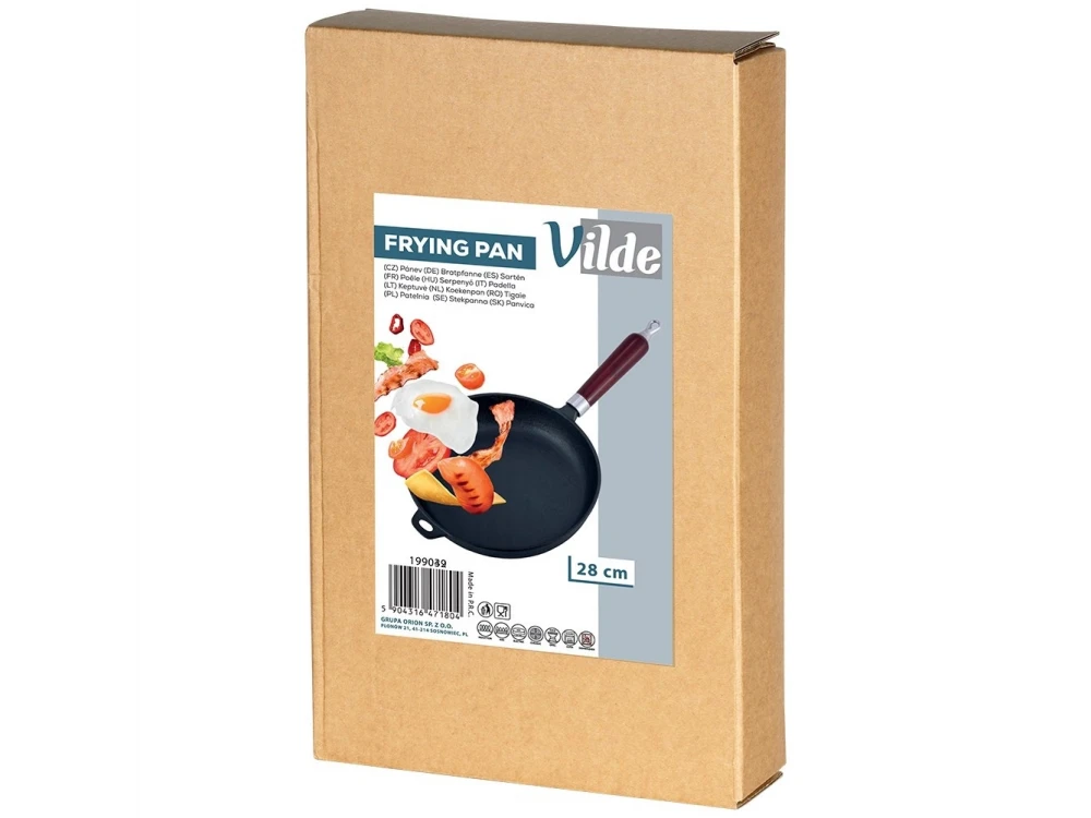 Vilde Premium Cast Iron Skillet 28cm, Cast Iron Frying Pan with Wooden Handle