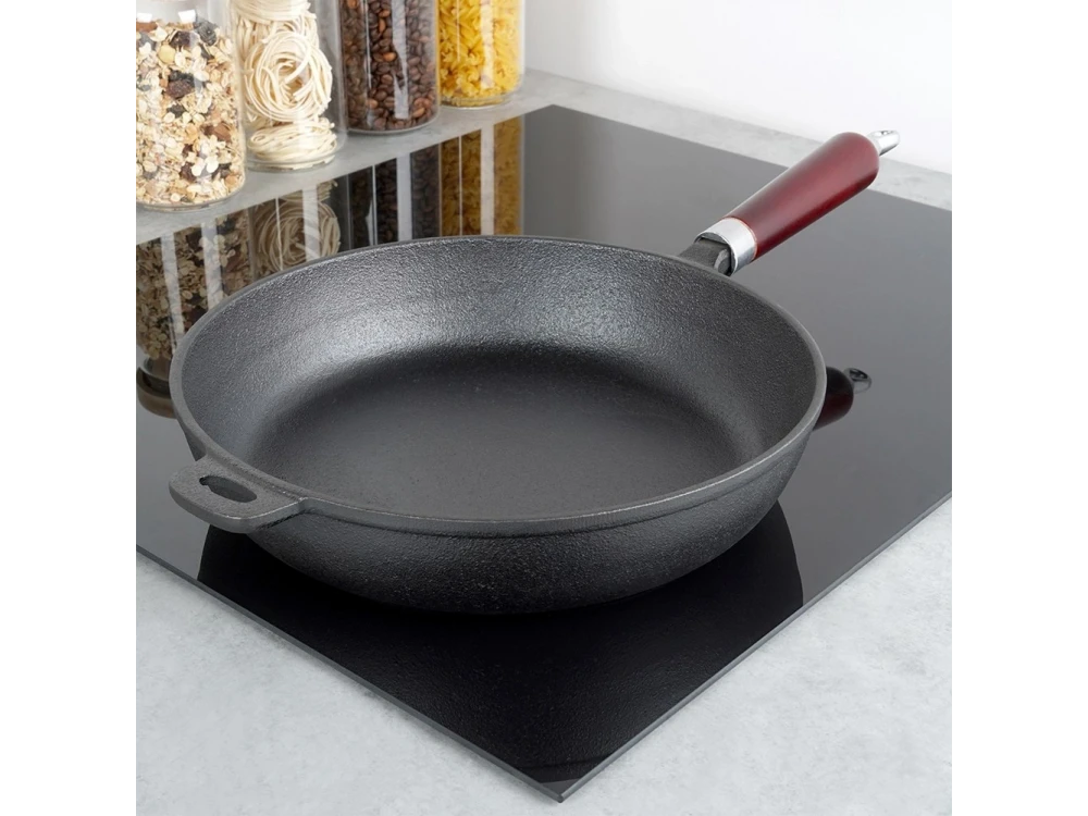 Vilde Premium Cast Iron Skillet 28cm, Cast Iron Frying Pan with Wooden Handle