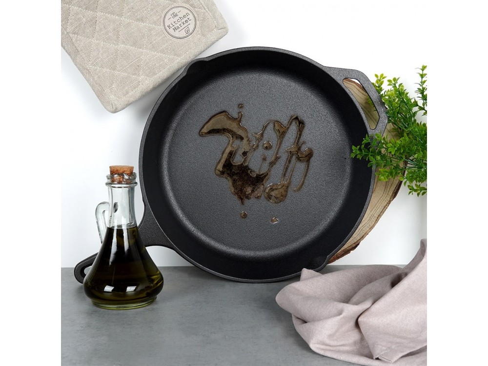 Vilde Premium Cast Iron Skillet 30 cm, Cast Iron Frying Pan with Extra Protective Silicone Handle
