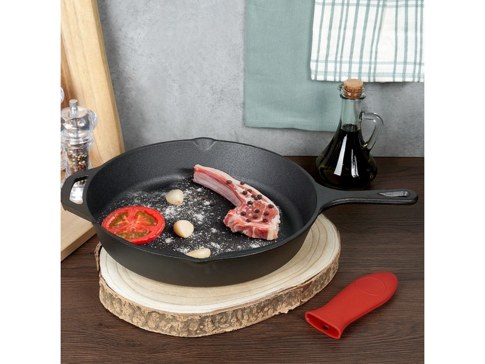 Vilde Premium Cast Iron Skillet 30 cm, Cast Iron Frying Pan with Extra Protective Silicone Handle