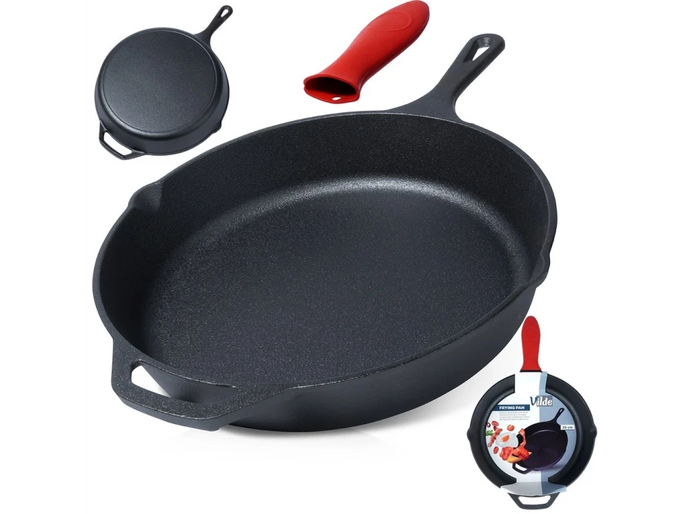 Vilde Premium Cast Iron Skillet 30 cm, Cast Iron Frying Pan with Extra Protective Silicone Handle
