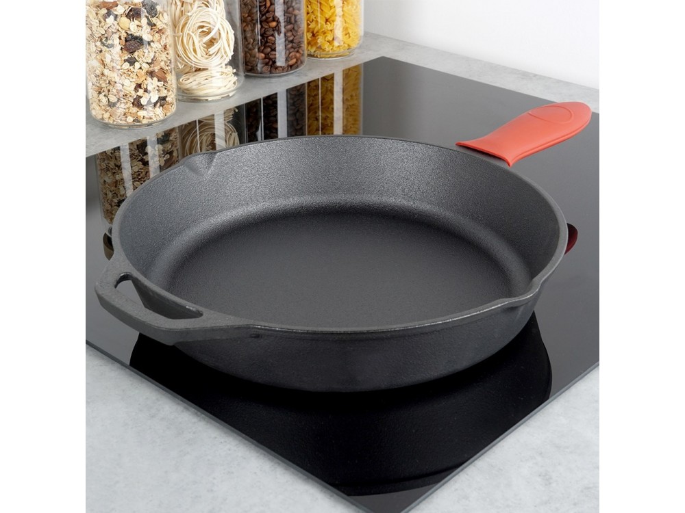 Vilde Premium Cast Iron Skillet 30 cm, Cast Iron Frying Pan with Extra Protective Silicone Handle