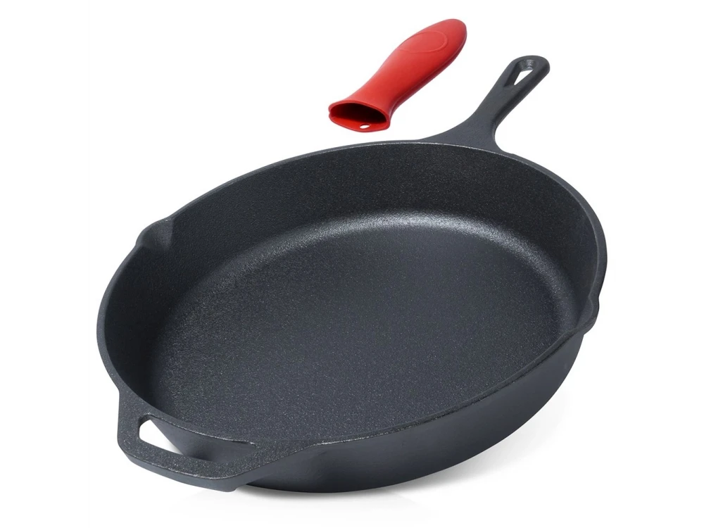 Vilde Premium Cast Iron Skillet 30 cm, Cast Iron Frying Pan with Extra Protective Silicone Handle