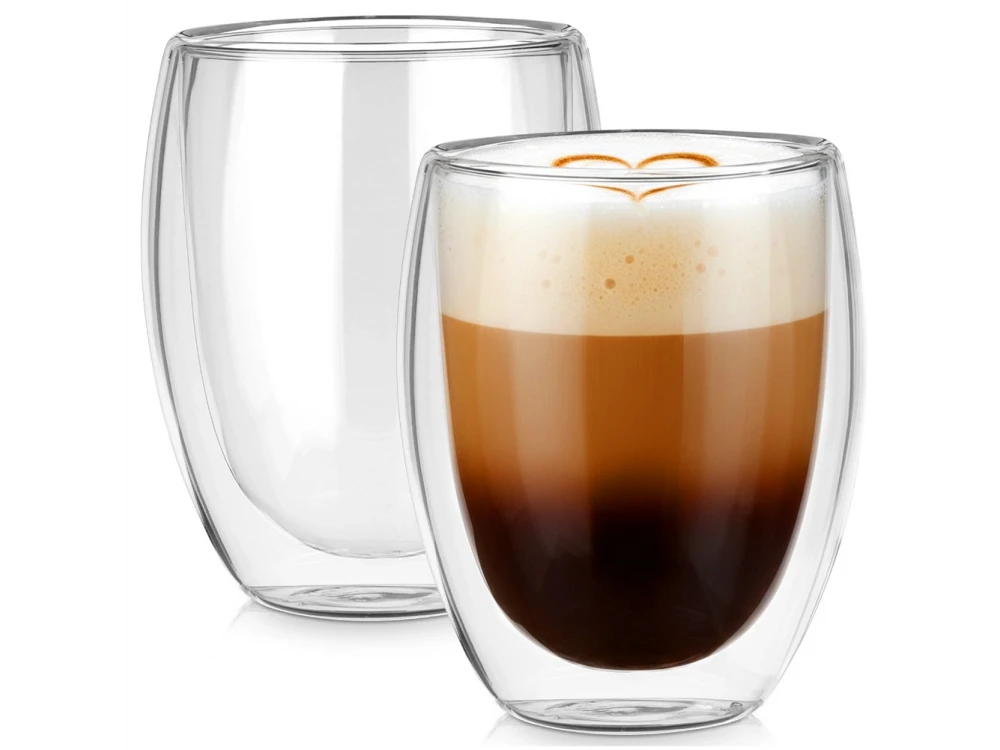 Vilde Premium Double Walled Glass, Cappuccino / Latte Macchiato Cups set of 2 370ml made of Double Borosilicate Glass