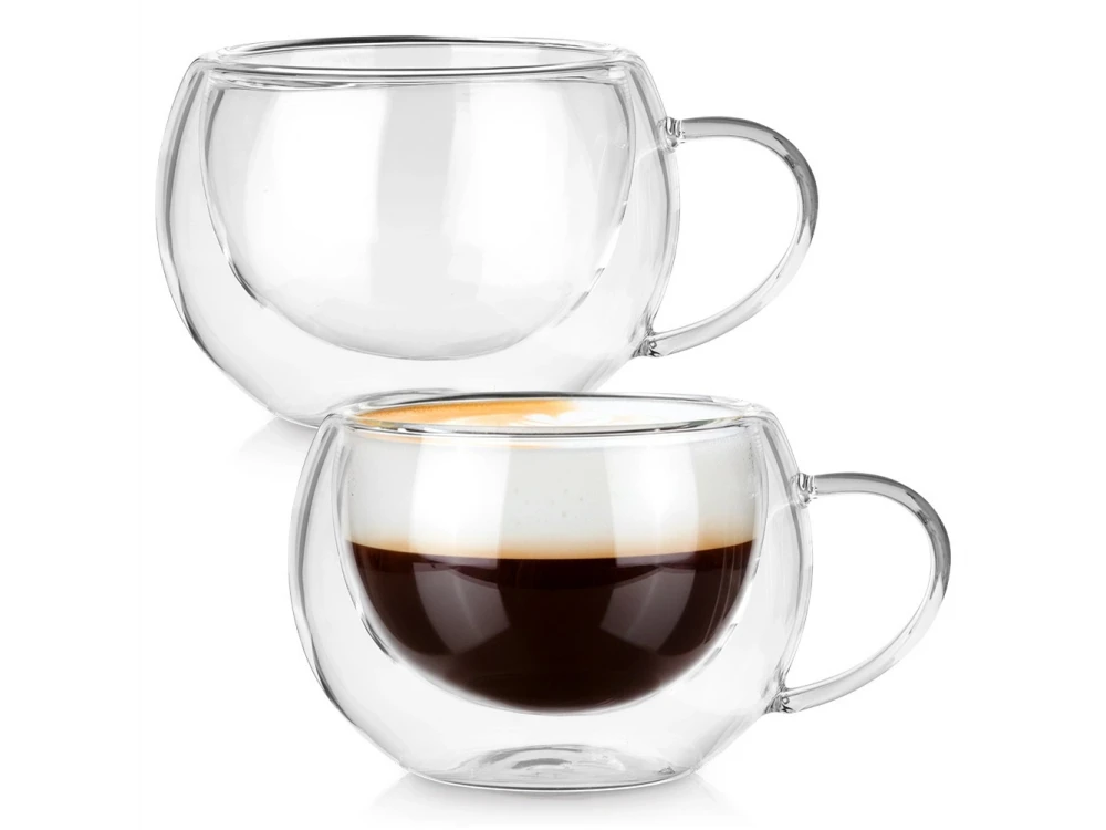Vilde Premium Double Walled Glass, Cappuccino Cups Set of 2 280ml Double Borosilicate, with Handle